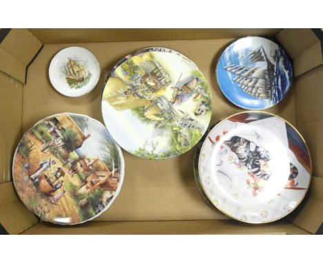 A large collection of decorative wall plates to include Royal Doulton animal examples, Royal Doulton scenic views, Poole ship