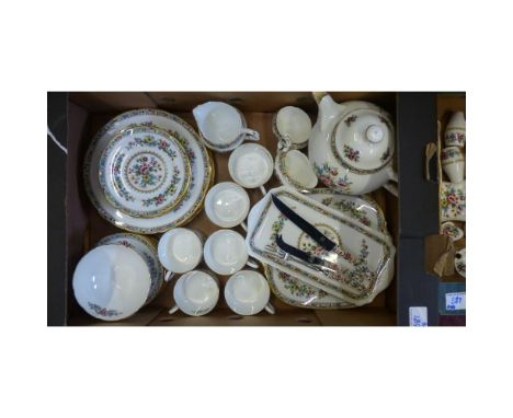 A Good Collection of Coalport Ming Rose Teaware to include Teapot, Sandwich Plate, Plates, Saucers, Coffee Cups, Cutlery etc.