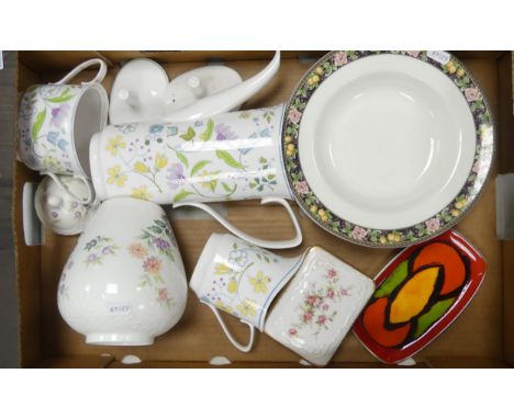 A mixed collection of items to include Spode Afton coffee pot, sugar bowl and cream jug, Coalport Mayfield vase, Royal Doulto