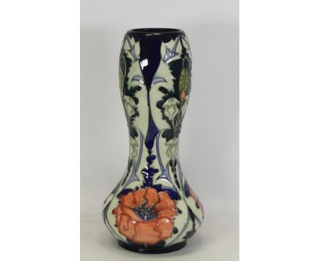 Moorcroft poppy vase. Dated 1996, silver line seconds. Height 28.5cm 