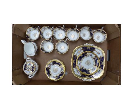 Coalport Cobalt Panel 21-piece Teaset to include Six Teacups, Six Saucers, Six Side Plates, Milk Jug, Sugar Bowl and Cake Pla