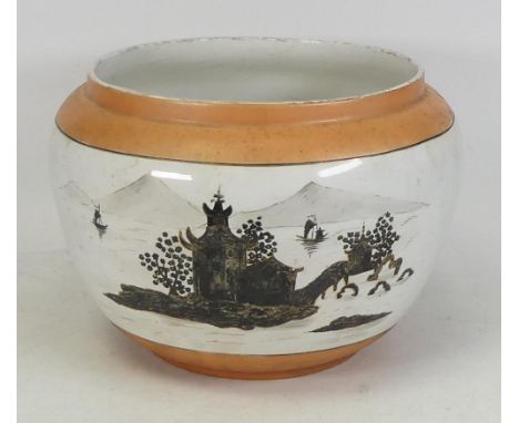 Ceramic planter decorated with Chinese lake/ sea theme 