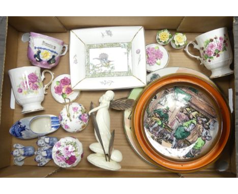 A Mixed Collection of Ceramics to include Minton Bronze and Ivry Figure, Wedgwood Trinket Dishes, Stratford Chocolate Cups et