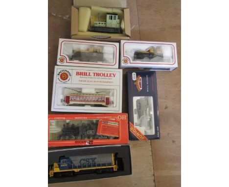 Cox American Locomotives including street car, diesel switcher and Rivarossi Climax, most items boxed, G-E, and a Bachmann 0-