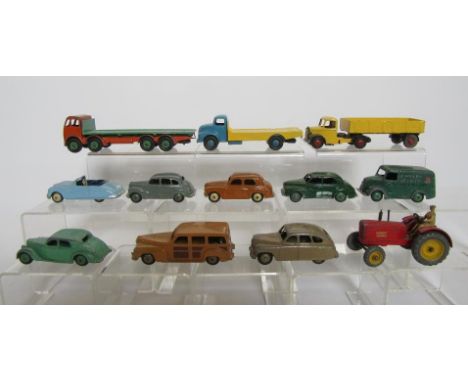 902 Foden Flat Truck (orange/green), and eleven other Dinky cars and commercial vehicles, playworn (12) (Est. plus 21% premiu