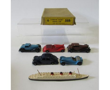 38B Sunbeam Talbot dealer box containing six unrelated Dinky car and boat models (F-G) (Est. plus 21% premium inc. VAT)