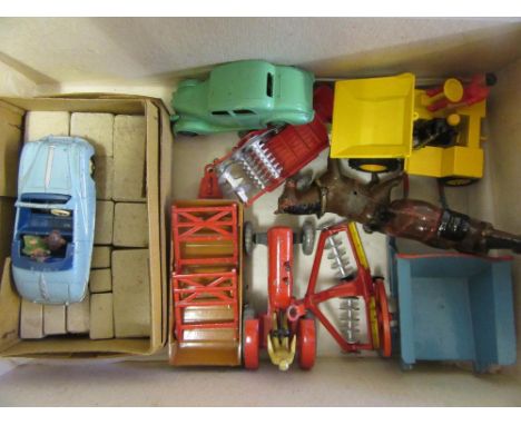 Six Britains and Dinky cars and farm vehicles, and a quantity of Mini-Brix, F-G (Est. plus 21% premium inc. VAT)