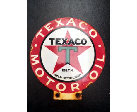 Texaco Enamel Cabinet Plaque  Double-sided enamel plaque displaying the Texaco 'star' insignia, produced in four colours, mar