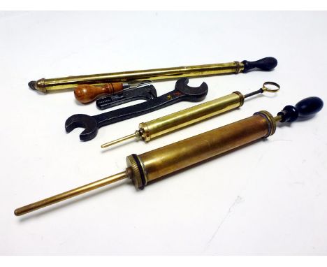 Rolls-Royce Hand-Tools  A large brass back-axle lubricator by Nesthill, a brass oil syringe by Prima, a numbered large-sized 
