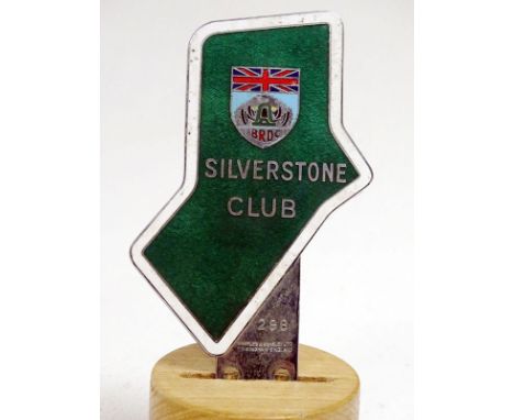 A Rare BRDC Silverstone Club Enamel Car Badge  Manufactured by Marples and Beasley of Birmingham, numbered 298, shaped badge 