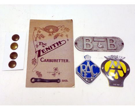 Assorted Lot  To include a set of four brass RAC uniform buttons, a 1913-dated illustrated sales catalogue showcasing the Zen