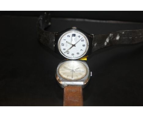 A VINTAGE SMITHS DAY DATE WRISTWATCH TOGETHER WITH A SWATCH EXAMPLE