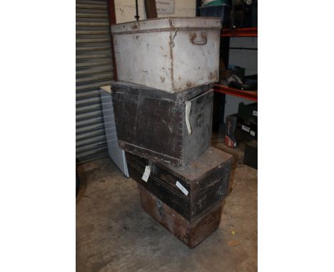FOUR ASSORTED VINTAGE TIN TRUNKS A/F