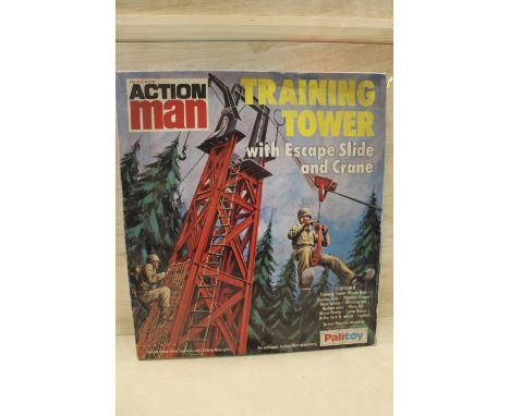A BOXED VINTAGE PALITOY ACTION MAN TRAINING TOWER WITH ESCAPE SLIDE AND CRANE