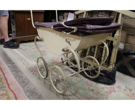 A VINTAGE SWALLOW CHILDS PRAM TOGETHER WITH A FLATPACK CRADLE (2)