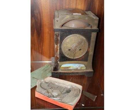 A VINTAGE ARTS AND CRAFTS MANTLE CLOCK A/F 