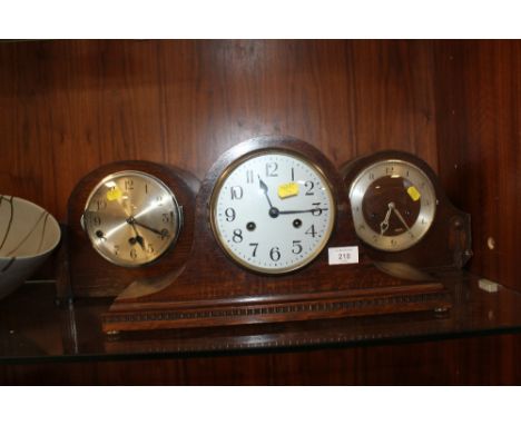THREE VINTAGE WOODEN MANTLE CLOCKS TO INCLUDE A NAPOLEON HAT EXAMPLE 