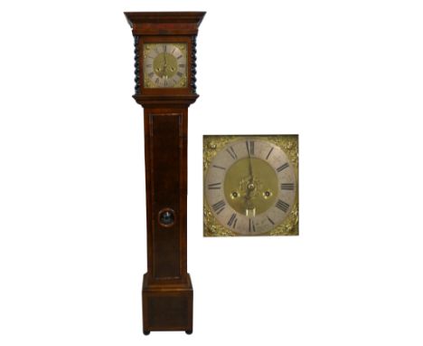 An oyster burr laburnum eight day longcase clock, the 10" brass dial with silvered chapter ring signed ?? Winmick, the moveme