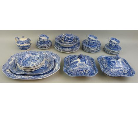 A quantity of Copeland Spode Italian pattern dinner and teaware comprising two graduated octagonal meat plates, two shaped sq