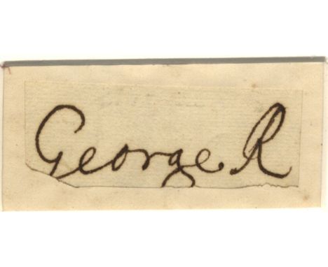 GEORGE I: (1660-1727) King of Great Britain and Ireland 1714-27. Bold ink signature (‘George R’) as King on a small piece, sl