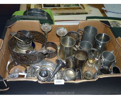 A quantity of plated and metal items including bud vases, candlestick, goblets etc.