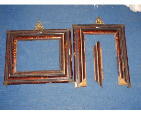 Two mottled veneer effect Picture Frames with metal decoration depicting a pair of Cherubs, one has a Landscape aperture 12" 