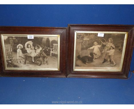Two Prints depicting children playing with dogs, one signed Arthur J. Elsley "Not caught yet".