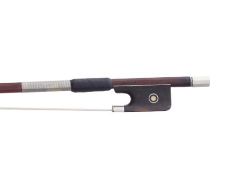 French nickel mounted violin bow by Louis Morizot Freres á Mirecourt, circa 1950, stamped L. Morizot, the stick round, the eb