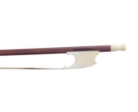 German baroque ivory mounted bow by and stamped *Walter Mettal*, the stick round, with fancy shaped frog and baluster ring tu