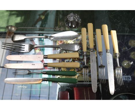 Collection of Silver Bladed knives and forks, Cased Silver Bladed Knife and Fork , Silver Plated Fiddle pattern fork and a Wh
