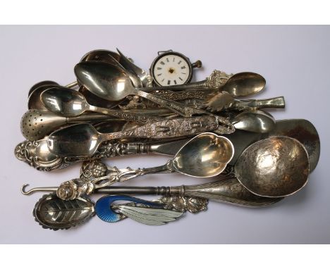 Collection of Silver and White metal Spoons and Flatware 
