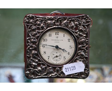 Edwardian Silver applied Case inset with Ingersoll Ltd Triumph pocket watch 