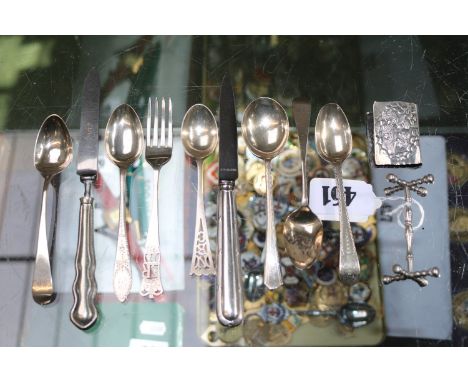 Collection of 19thC and later Silver Flatware to include a Knife rest, Match Case cover etc. 120g total weight