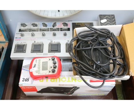 Tone Works Korg AX1500G Pedal, Marshall Code Footswitch, Nux Guitar effects switch and a boxed Ion Record Player
