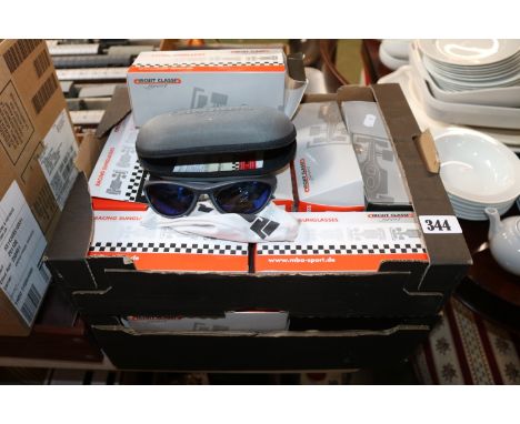 2 Boxes of Racing Sunglasses with cases and cloth 