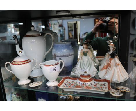 Collection of Ceramics to include Copenhagen Mermaid Blue &amp; White vase, 2 Royal Worcester Figurines, Limoge Inkstand etc.