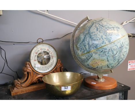 Aneroid Barometer on carved oak stand,&nbsp;&nbsp;(Brass Bowl Has Been Removed).