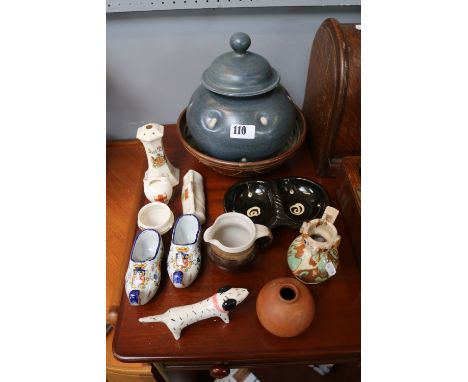 Collection of assorted Studio Pottery and other ceramics to include Quimper, Crested ware, Whieldon type Owl whistle etc.