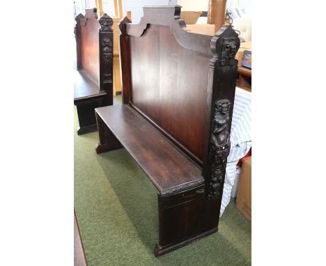 Good quality Arched back Pew with applied 19thC Carvings