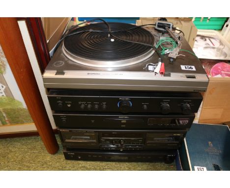 Collection of Stacking Audio equipment to include Hitachi, Rotel, Technics etc.