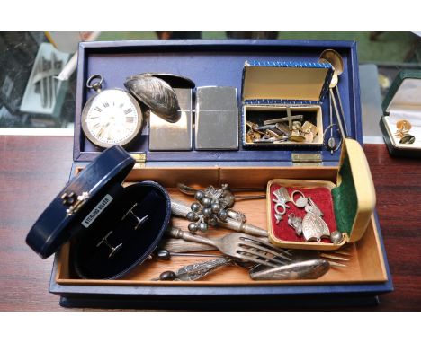 Collection of assorted bygones to include Silver Pocket watch, Sterling Silver Cufflinks, Silver Coffee Spoons etc.