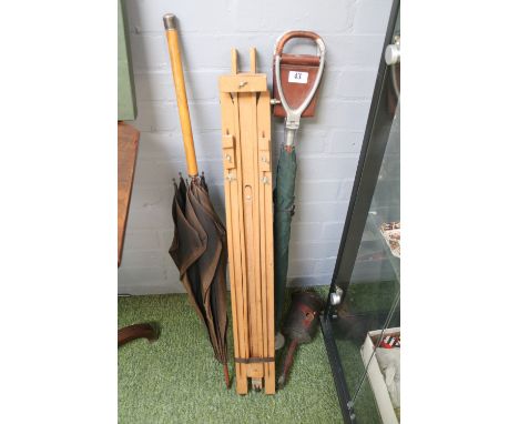 Brigg of London Perfect Hunting Umbrella, Silver Topped Edwardian Umbrella and a Italian Easel and a Salter &amp; Co Meat Jac