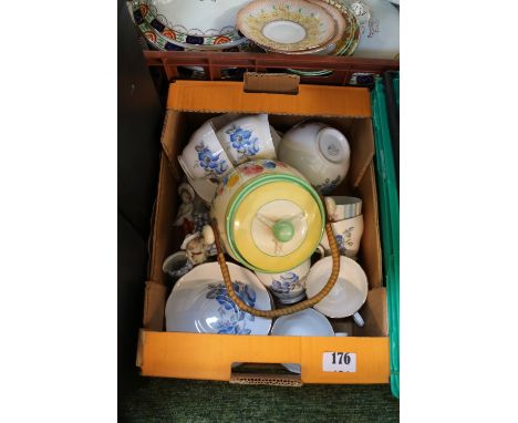 Roslyn Fine Bine China Tea service, Clarice Cliff Crocus pattern biscuit Barrel A/F