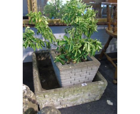 A Rectangular Reconstituted Stone Trough; together with another smaller pot of a similar style.