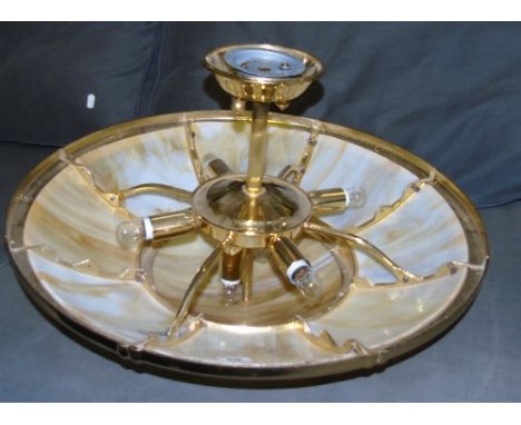 *An Italian Gold Plated Finish Semi-Flush Ceiling Light with Alabaster Shade Finish. (Possoni).