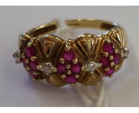 Gold Diamond Ruby Cluster Ring.