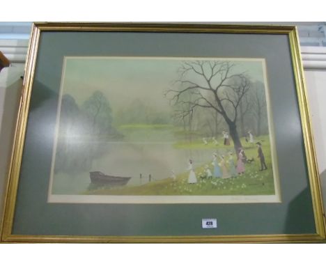 A Coloured Print by Helen Bradley; 'April', signed in pencil, framed and glazed.