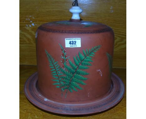 A Wonderful 19th Terracotta Cheese Dish and Cover; with ring turned ceramic knob/handle.