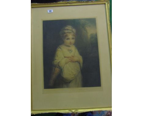 A 19th Century Coloured Print of a Young Girl, signed Elizabeth Pollock, in original gilt frame.