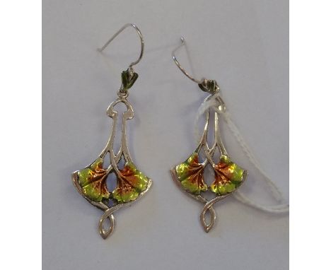 Silver Enamel Art Nouveau Style Earrings.